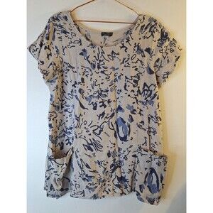LUCA VANUCCI 100% Linen Tunic Top Women's Sz L Pockets Lagenlook Casual Resort
